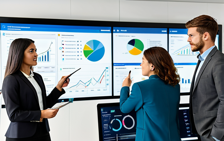 A diverse team of professional business analysts, fully clothed in modest business attire, are gathered around a large interactive screen displaying complex customer data visualizations and journey maps. One analyst points to a specific insight, fostering discussion and collaboration, with others taking notes. The modern office environment is clean and filled with natural light, showcasing a focused and analytical atmosphere. safe for work, appropriate content, fully clothed, professional, perfect anatomy, correct proportions, natural pose, well-formed hands, proper finger count, natural body proportions, professional photography, high quality.