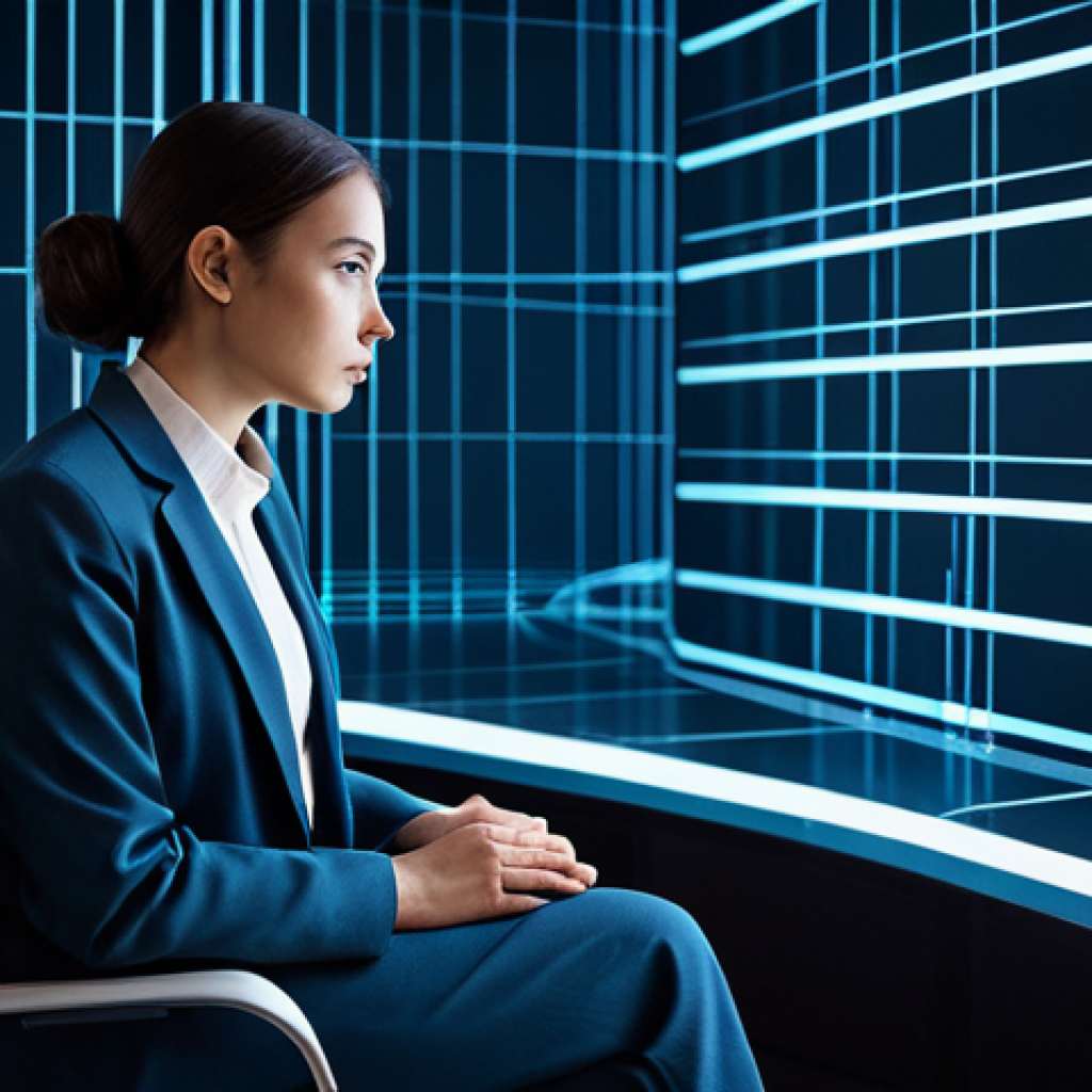 A professional-looking individual, fully clothed in modest business attire, sits contemplatively in a sleek, futuristic digital environment. They are observing abstract, flowing data streams around them, some appearing secure and encrypted, others subtly hinting at vulnerability. The person's expression is thoughtful, reflecting concern and the need for robust digital privacy. The setting is a clean, minimalist space with glowing digital lines and abstract data visualizations. High-resolution professional photography, cinematic lighting, perfect anatomy, correct proportions, natural pose, well-formed hands, proper finger count, natural body proportions, safe for work, appropriate content, fully clothed, professional, modest.