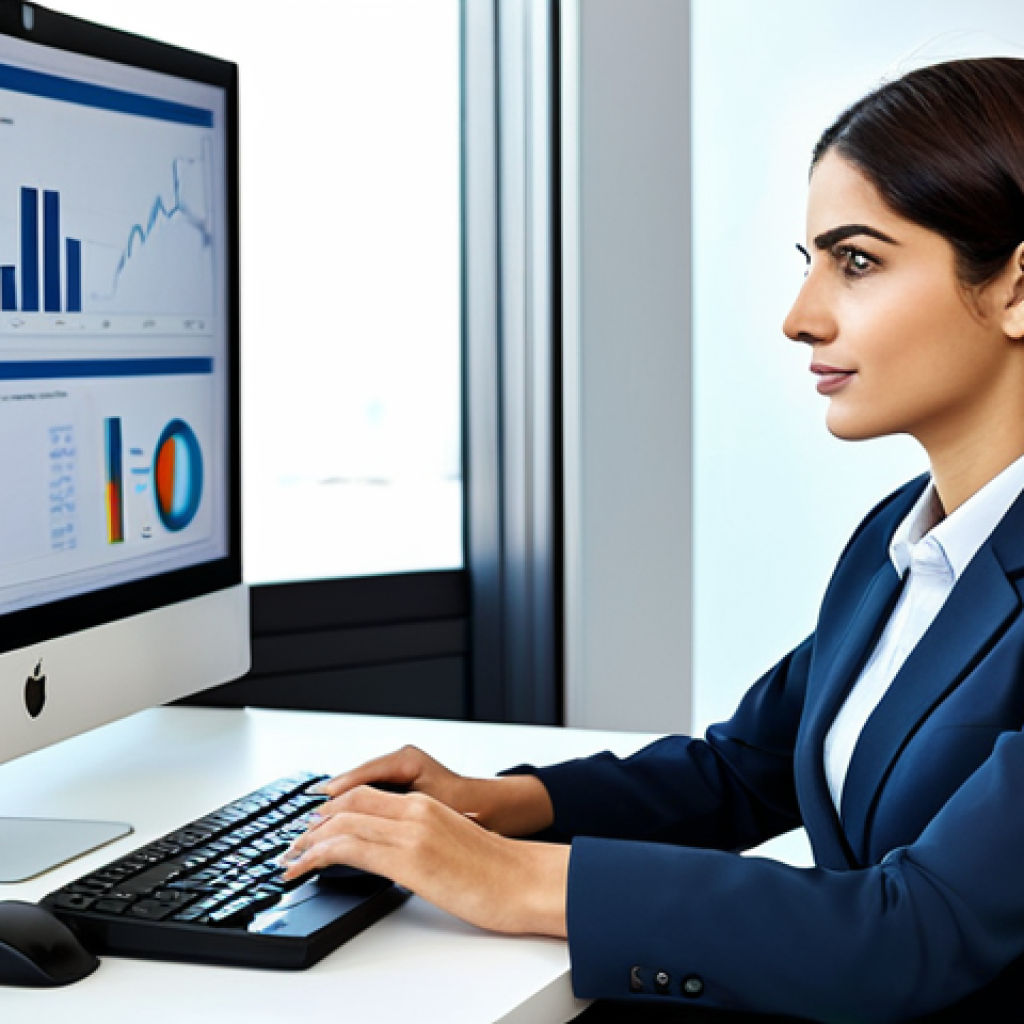 **

"A professional businesswoman in a modest business suit, sitting at a desk in a modern office, analyzing consumer behavior data on a computer screen, fully clothed, appropriate attire, safe for work, perfect anatomy, natural proportions, professional photography, high quality, family-friendly, Middle Eastern setting."

**