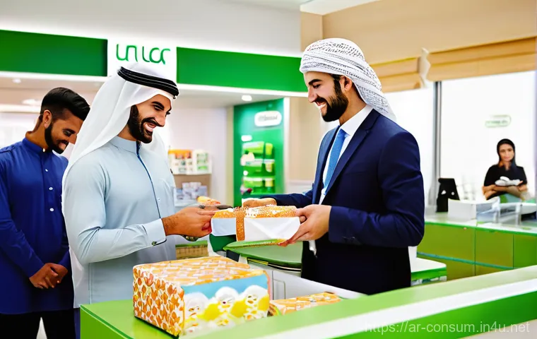 소비자중심 경영 사례와 지속 가능성 전략 연구와 분석 - **Prompt:** A vibrant, brightly lit modern business office or stylish retail space in an Arab metrop...