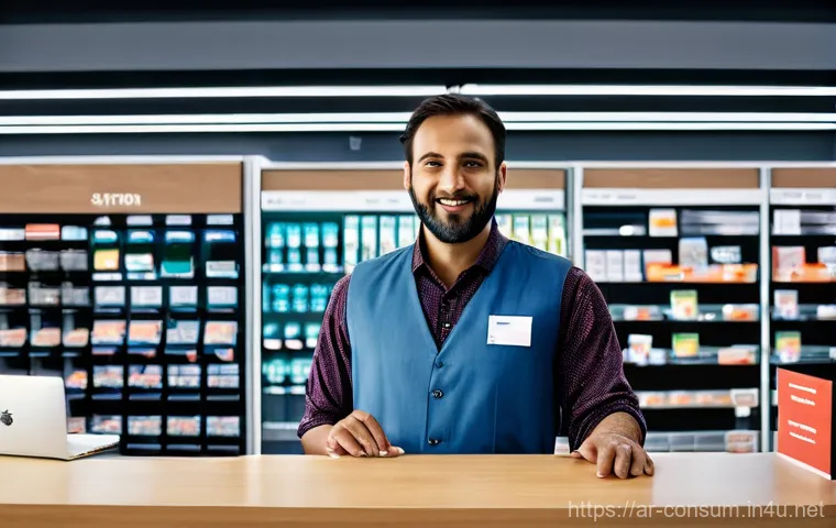 소비자 보호 관련 법률 서비스 사례 - **Empowered Digital Shopper:** A young woman (around 25-30 years old) with a thoughtful and confiden...