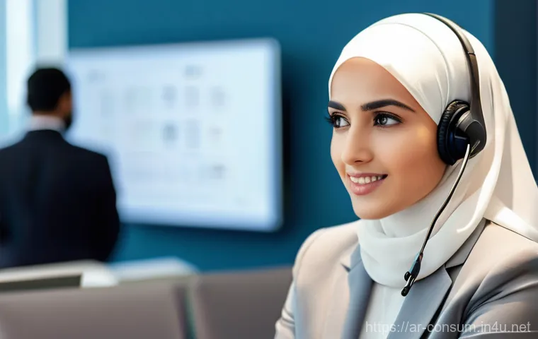 소비자 불만 처리와 고객 중심 서비스 - **Prompt:** A professional and empathetic Arab female customer service representative in her late 20...