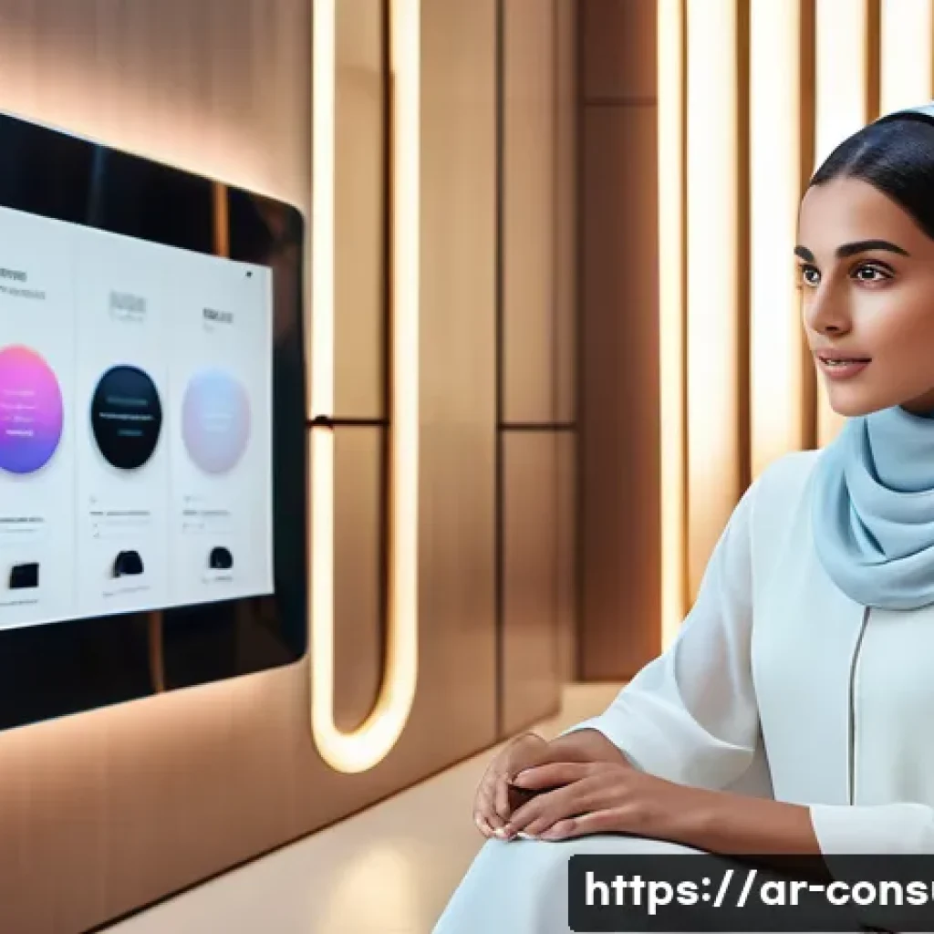 소비자전문기술사와 관련된 산업 동향 - **Prompt: Modern Arab Woman Navigating Digital Shopping Landscape**
    A visually stunning, high-re...