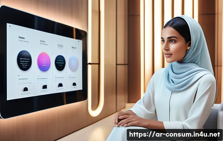 소비자전문기술사와 관련된 산업 동향 - **Prompt: Modern Arab Woman Navigating Digital Shopping Landscape**
    A visually stunning, high-re...