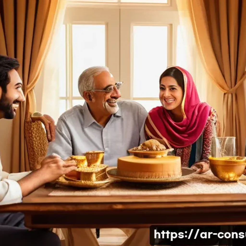 소비자 심리학 활용한 마케팅 전략 - **Prompt: Family Joy and Nostalgia**
    "A heartwarming, multi-generational Arab family scene set i...