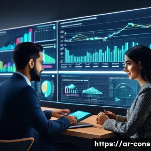 소비자 행동 데이터를 활용한 전략 개발 - A modern Middle Eastern digital marketing office scene with diverse Arabic professionals analyzing l...