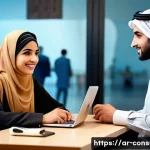 소비자 불만 관리 사례 연구 보고서 - A modern Arab customer service center scene featuring a diverse team of professional Arabic-speaking...