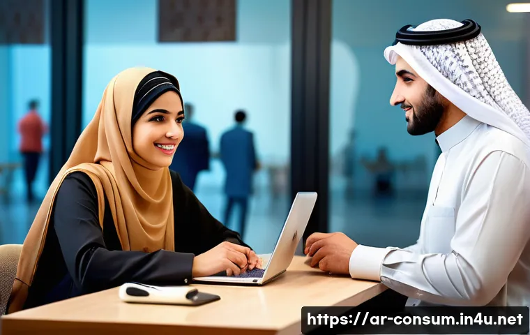 소비자 불만 관리 사례 연구 보고서 - A modern Arab customer service center scene featuring a diverse team of professional Arabic-speaking...