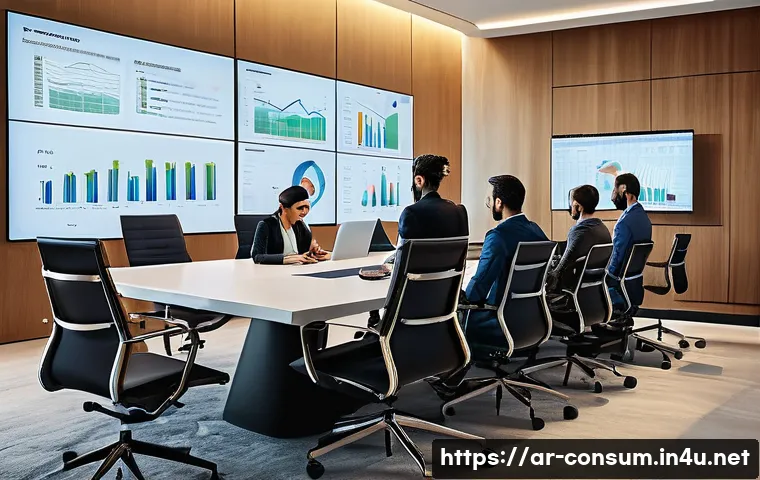 소비자중심 경영 도입의 장단점 - A modern Middle Eastern corporate office scene showing a diverse team of professionals collaborating...