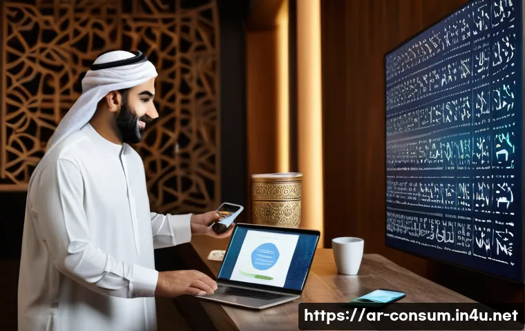소비자 행동 데이터를 활용한 비즈니스 혁신 사례 연구와 분석 - A modern Middle Eastern marketing office scene featuring a diverse team analyzing consumer behavior ...