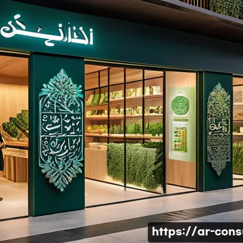 소비자중심 경영과 지속 가능성 전략 사례 연구 - A modern retail store in a Middle Eastern urban setting showcasing eco-friendly packaging made from ...