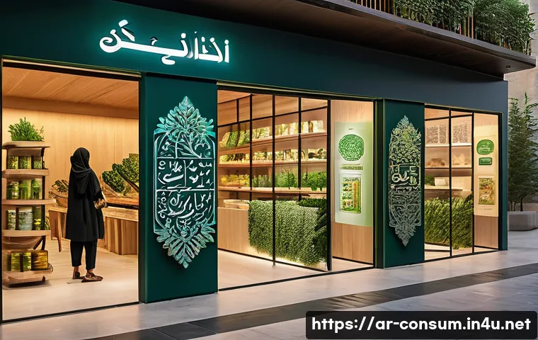 소비자중심 경영과 지속 가능성 전략 사례 연구 - A modern retail store in a Middle Eastern urban setting showcasing eco-friendly packaging made from ...