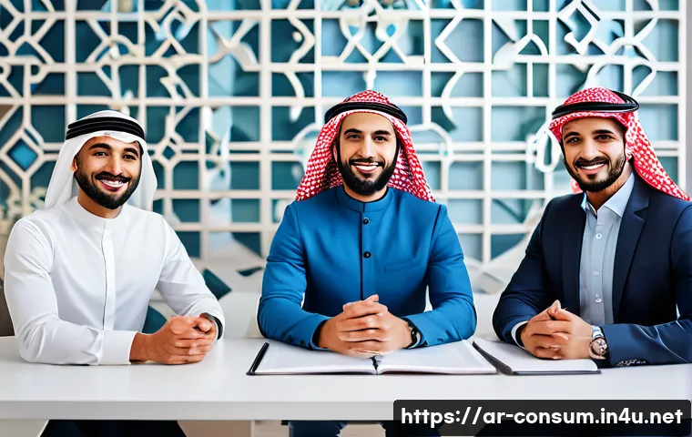 소비자중심 경영의 주요 성공 요인과 사례 연구와 분석 - A modern Middle Eastern customer service center with diverse Arabic-speaking professionals attentive...