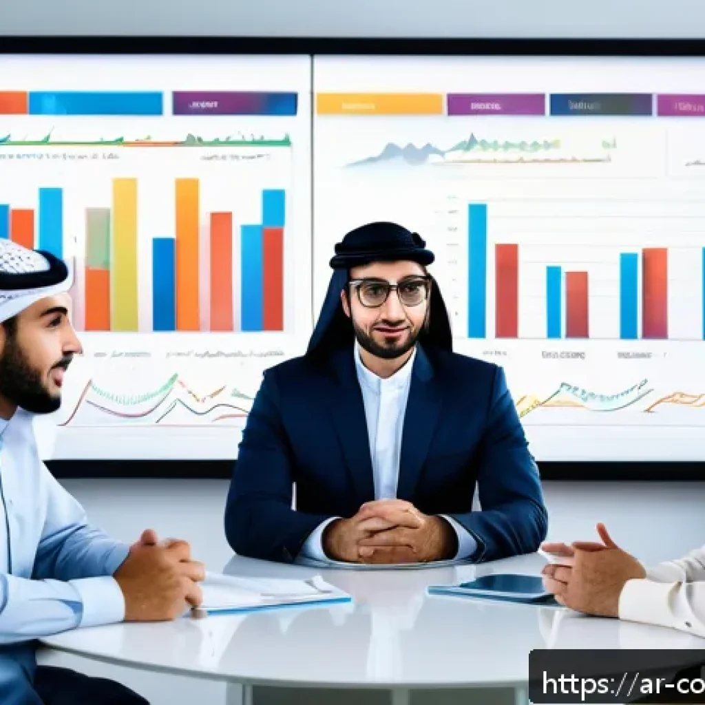 소비자 행동 데이터를 활용한 글로벌 전략 개발 - A sophisticated, modern marketing strategy meeting in a Middle Eastern corporate office, featuring d...