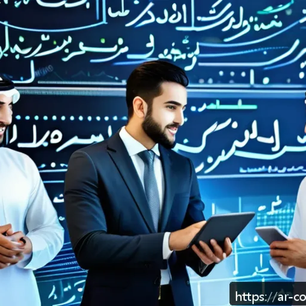 소비자중심 경영을 통한 기업 성공 전략 - A modern Arab business office scene showing a diverse group of professional Middle Eastern men and w...