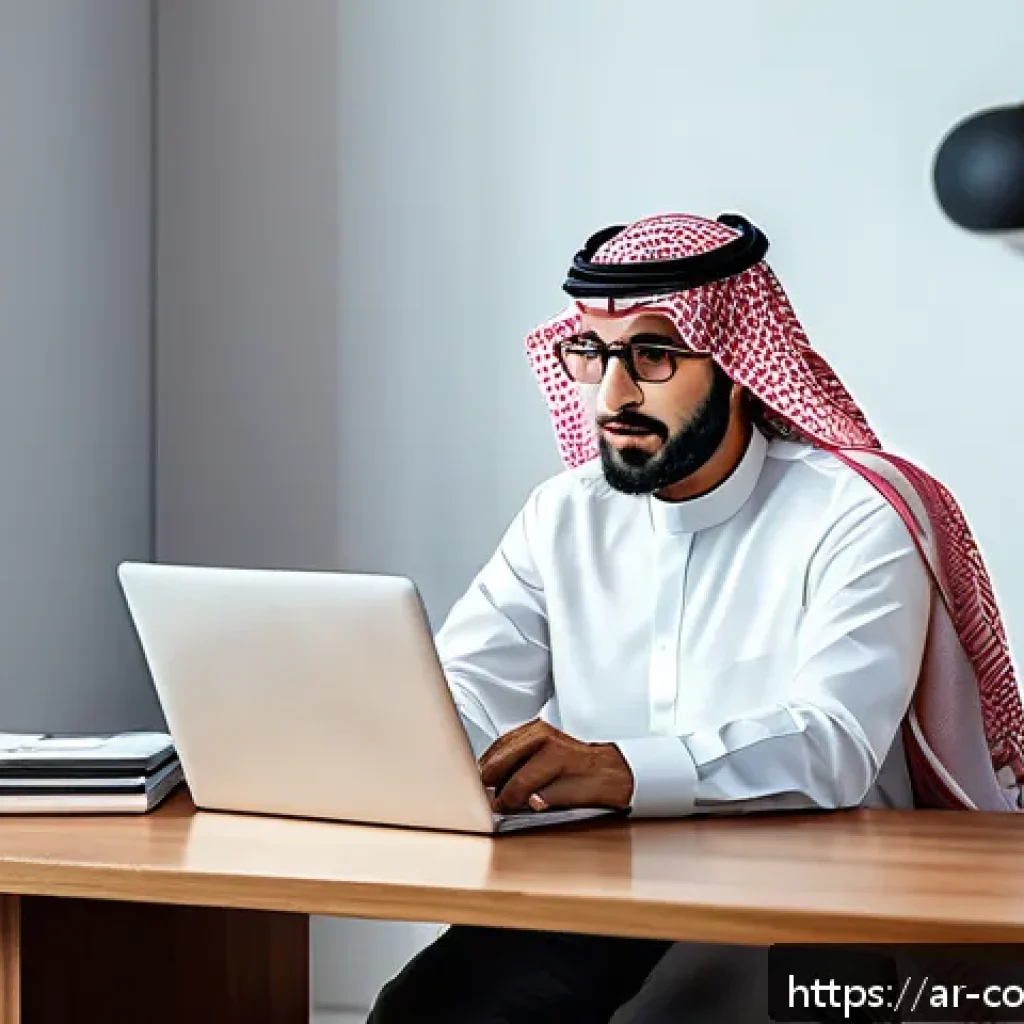 소비자 보호법과 관련된 최신 이슈 분석 - A modern Arab consumer sitting at a sleek desk in a bright, minimalist home office, attentively read...
