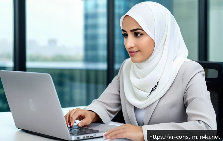 소비자중심 경영 인증 준비 과정 - A professional Middle Eastern businesswoman in a modern office setting, attentively engaging in a cu...