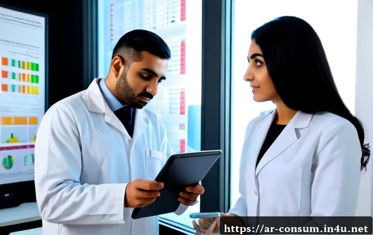 소비자 보호와 관련된 혁신적 연구와 사례 분석 - Photorealistic consumer protection research scene in a modern Arabic-speaking university laboratory,...