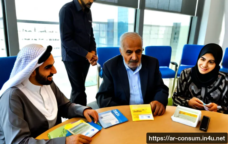 소비자중심 정책 수립 사례 연구 - Photorealistic policy workshop in a modern Gulf Arab municipal office, diverse Arab residents includ...
